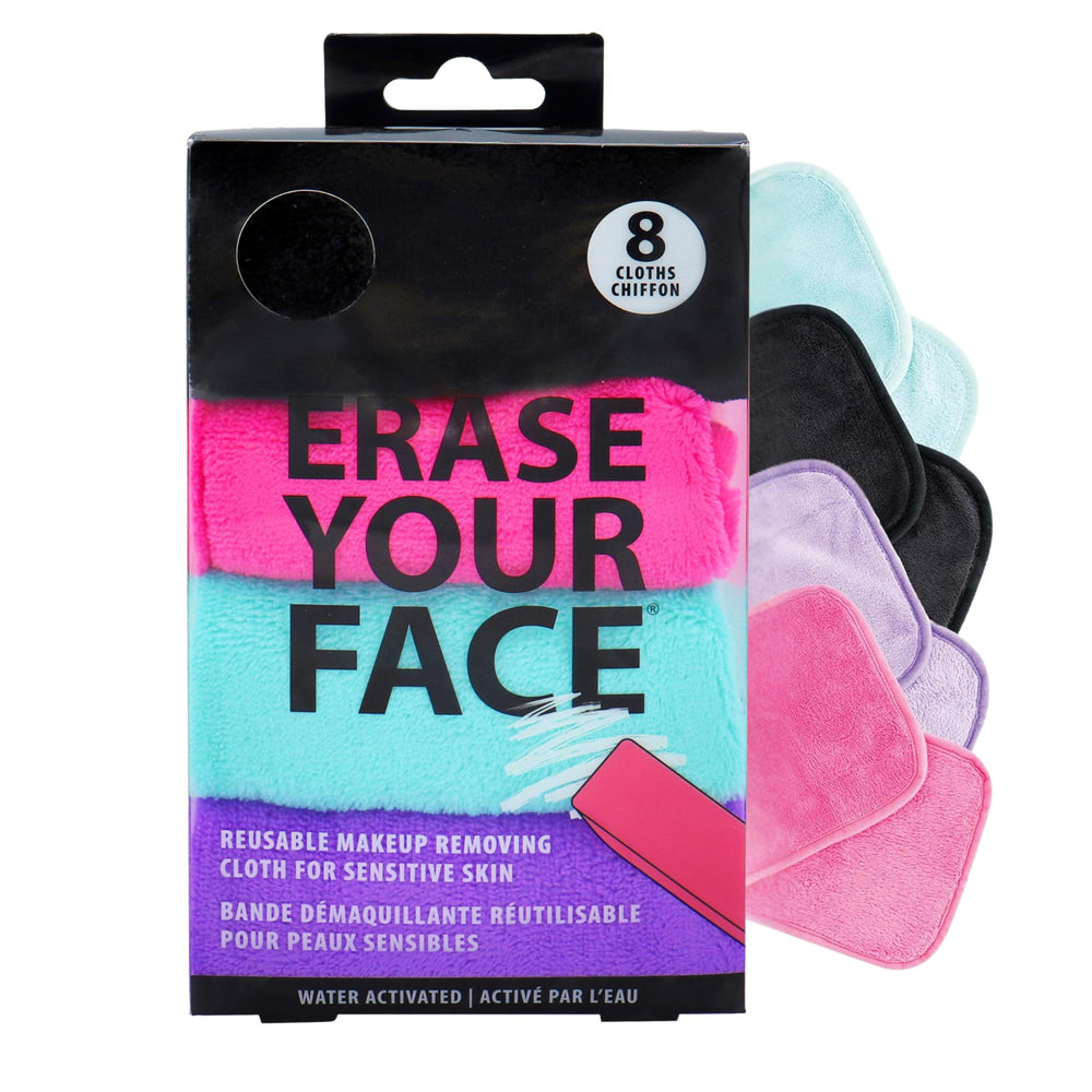 ERASE YOUR FACE makeup remover cloths in use with water for a gentle cleanse.
