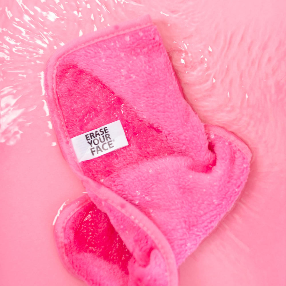 ERASE YOUR FACE reusable microfiber face towel on a clean surface for eco-friendly routine.
