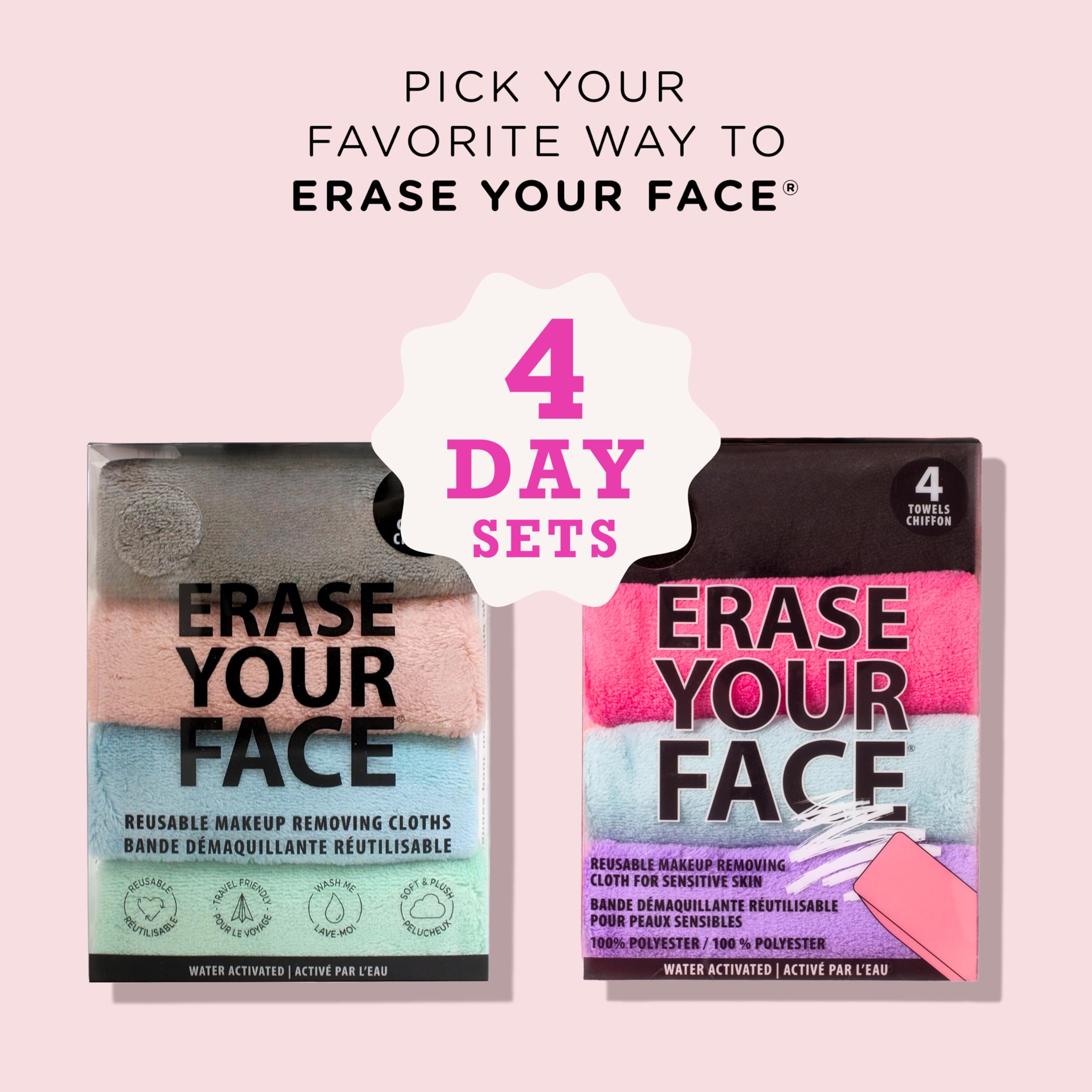 ERASE YOUR FACE damp cloths lift makeup with warm water cleansing