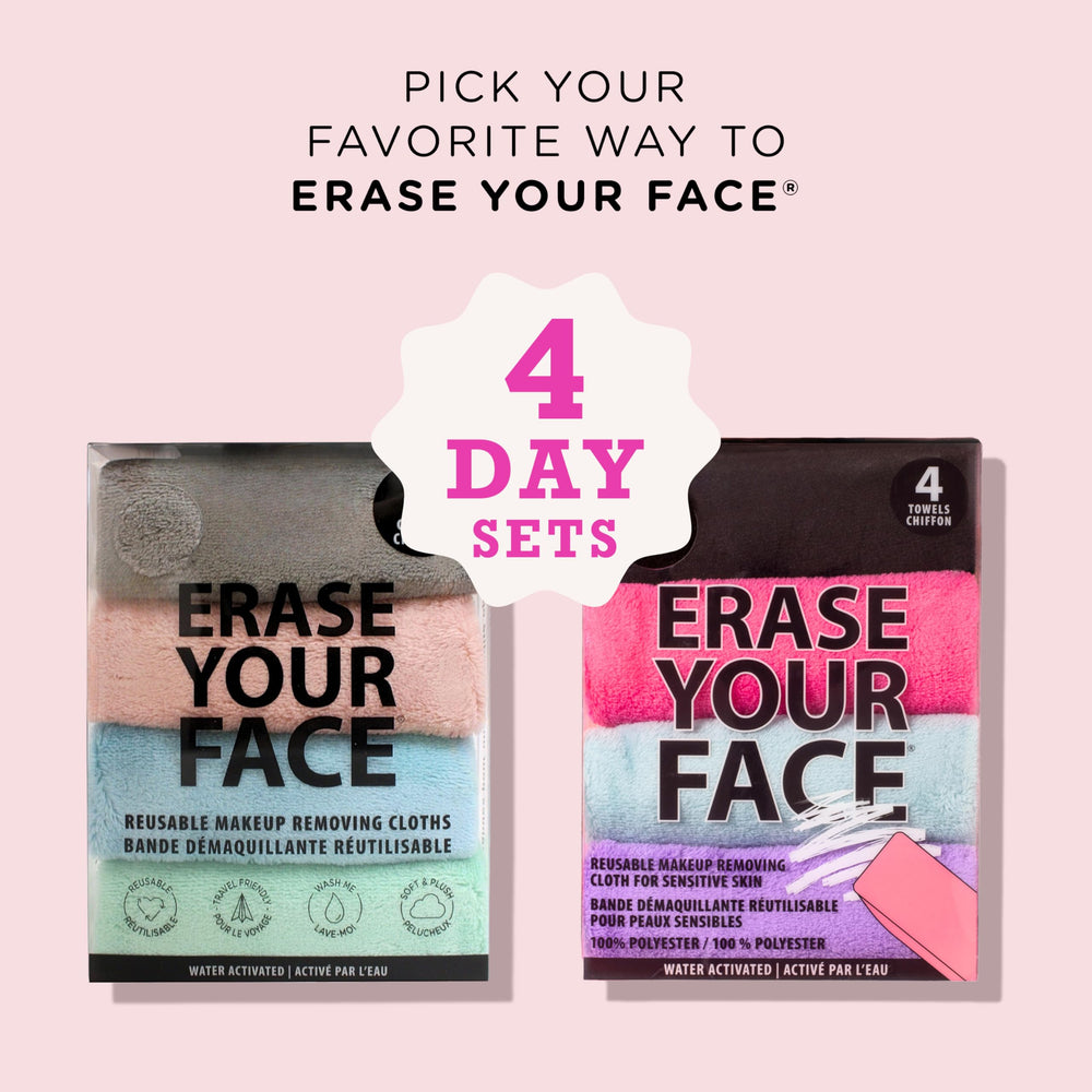 ERASE YOUR FACE damp cloths lift makeup with warm water cleansing