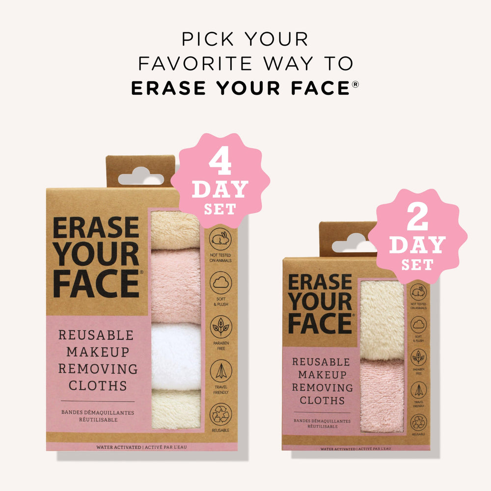 ERASE YOUR FACE water-activated cloth at home enabling quick makeup removal with a soft microfiber touch.