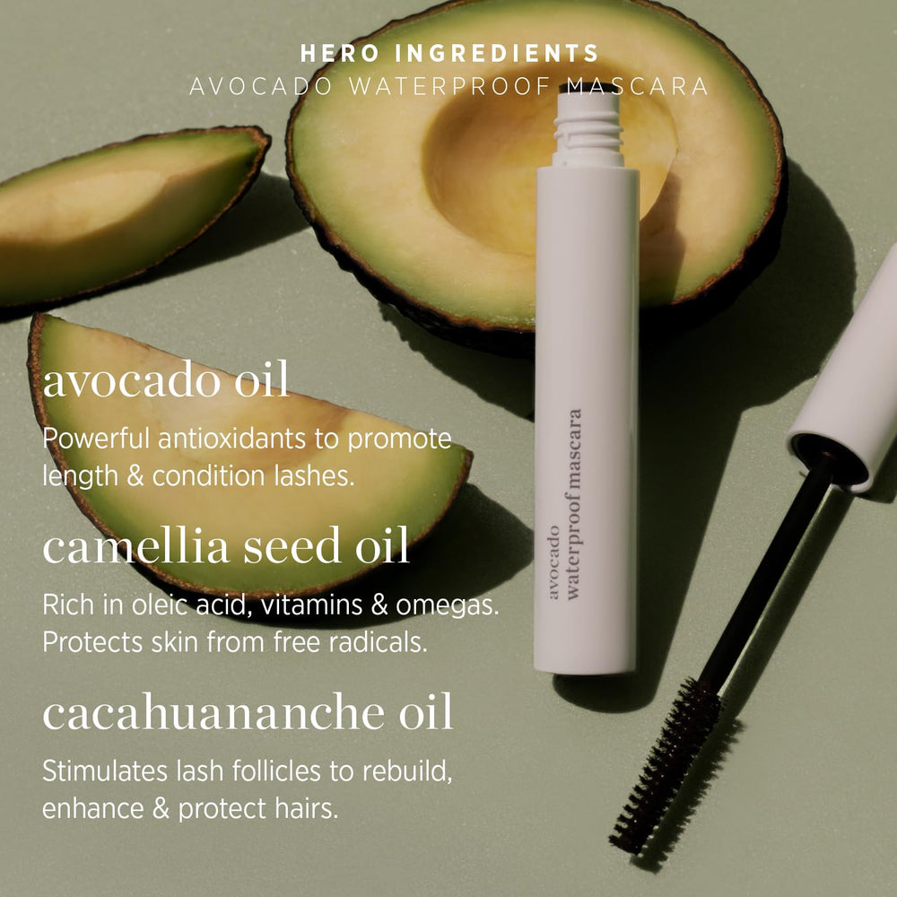 Ere Perez Avocado Waterproof Mascara with Mamey oil for lash nourishment.