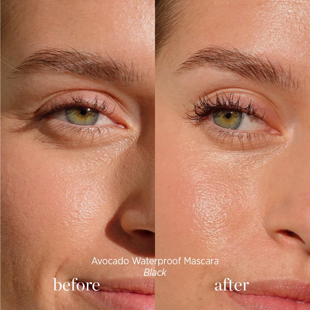Ere Perez Avocado Waterproof Mascara tube front with sleek packaging and vegan branding.