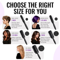 ERGO ceramic ionic round brush handle grip, comfortable hold for extended styling sessions.