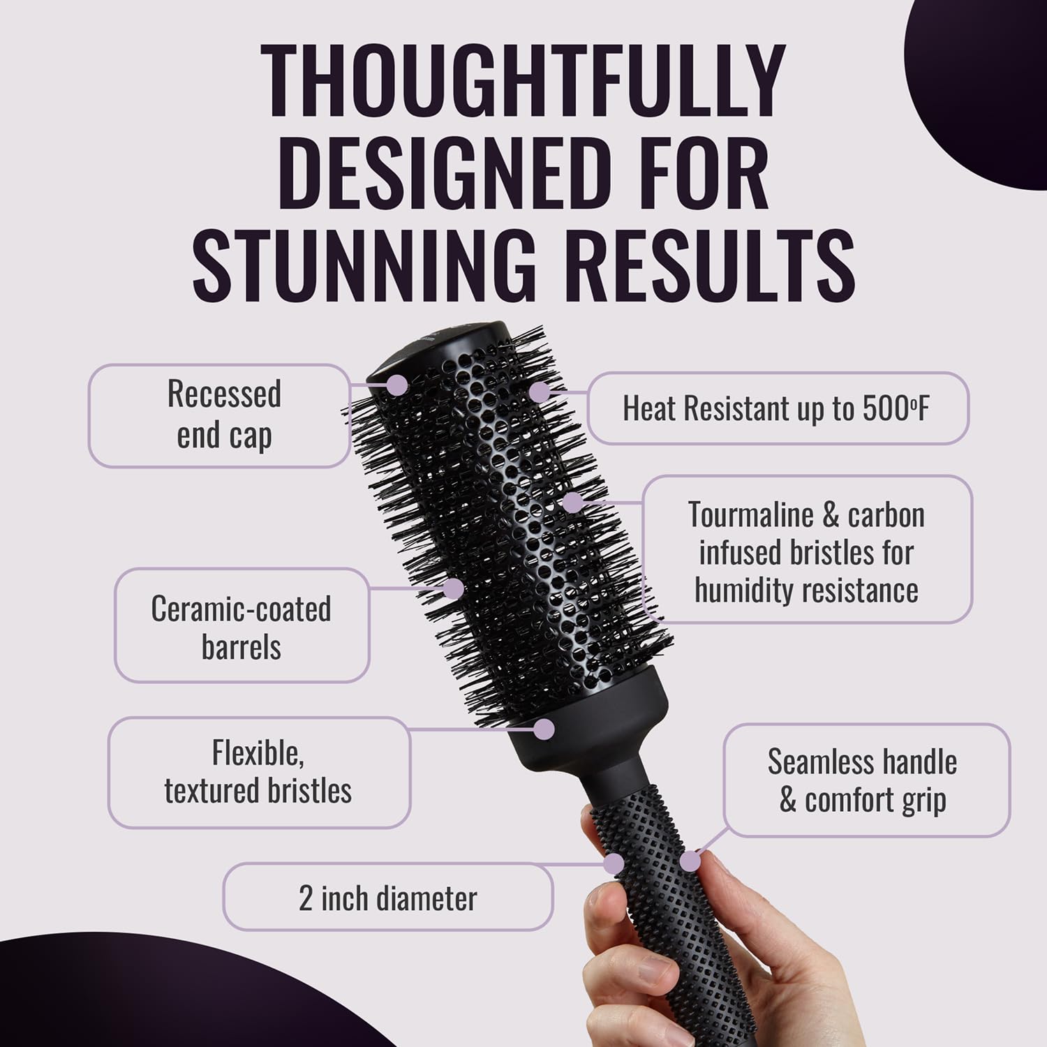 ERGO ceramic round brush styling on wet and dry hair for added volume.
