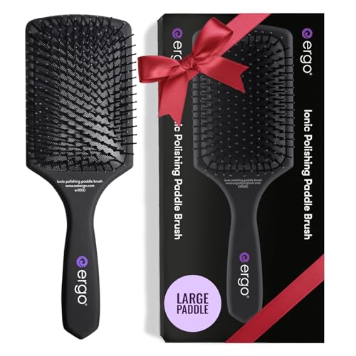 ergo ionic paddle brush shows large polishing shine for smooth, glossy hair