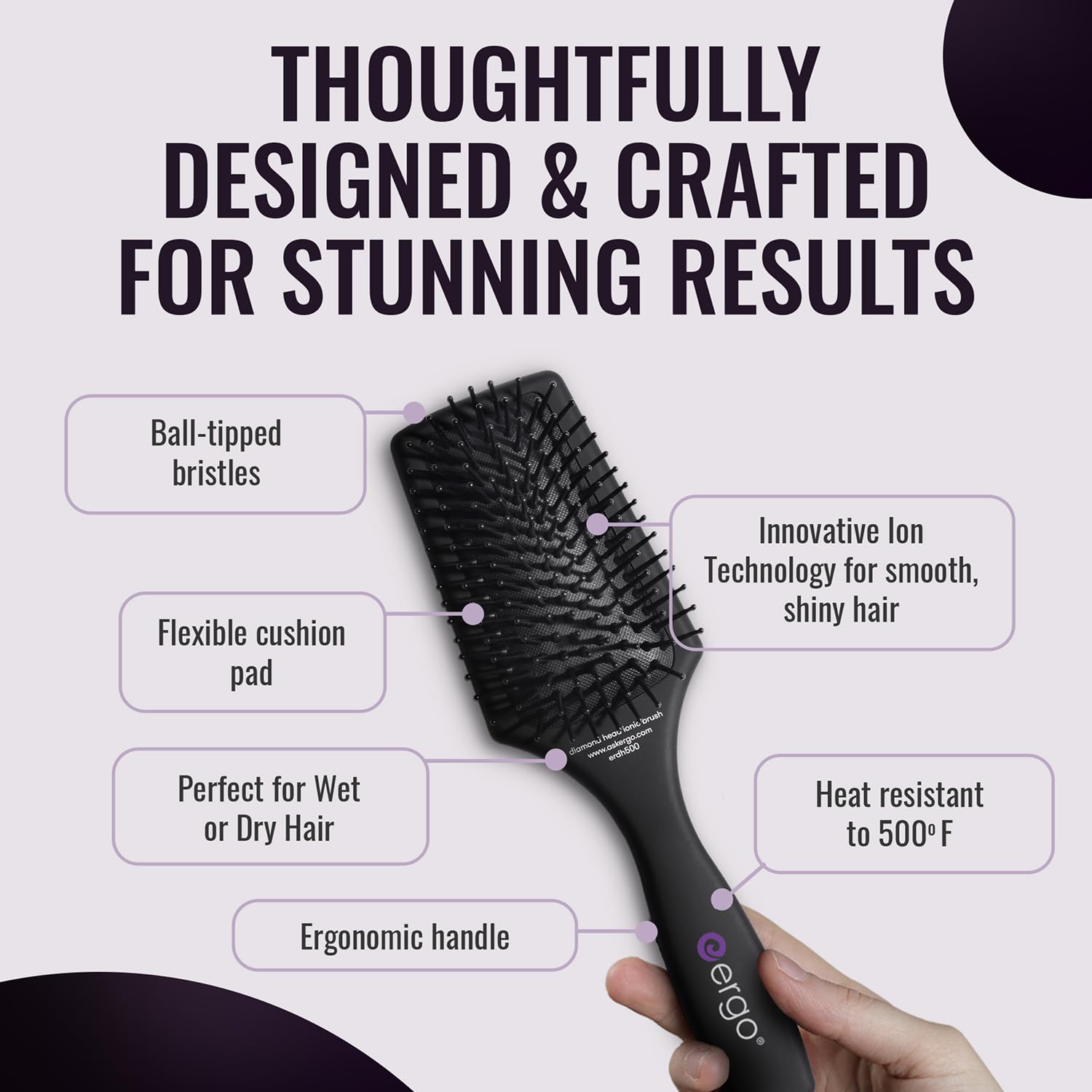 ERGO Mini Ionic Polishing Paddle Brush ergonomic grip — comfortable one-handed styling