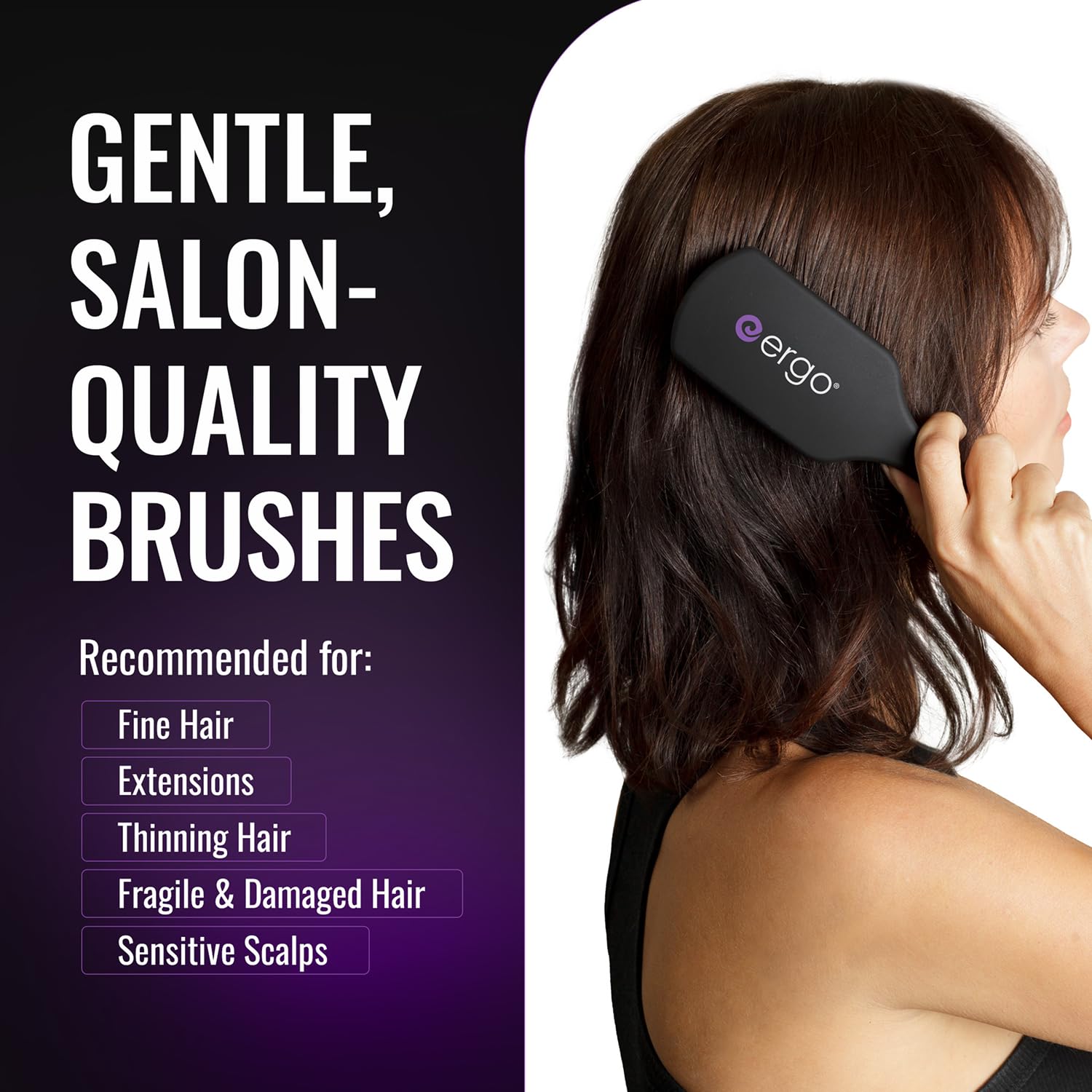 ERGO Super Gentle Mini Paddle Brush in hand for comfortable styling