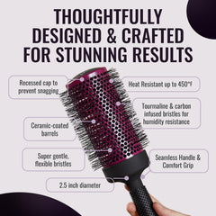 ERGO tourmaline ion technology with textured bristles boosts shine and controls frizz.