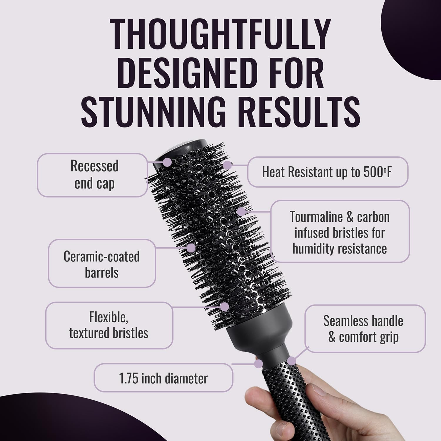 ERGO ceramic barrel provides even heat for salon-quality volume and manageability.