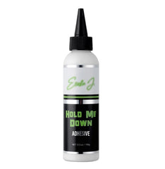 Ericka J Hold Me Down adhesive bottle demonstrates strong, quick-dry bonding for lace wigs in sweat-prone conditions.