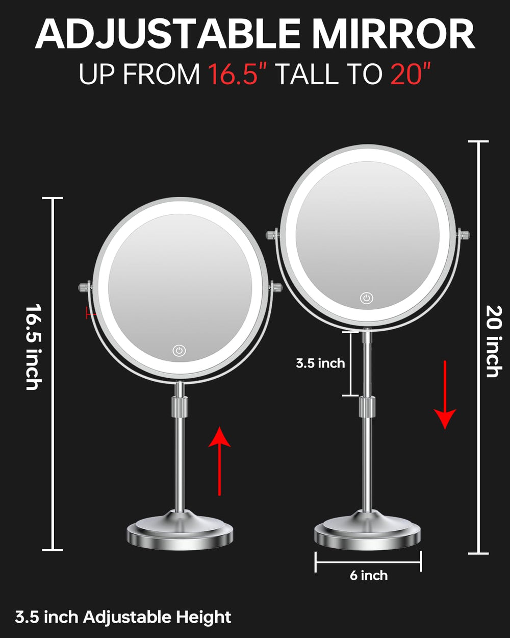 Erlingeryi double-sided magnification mirror offers 1x and 10x detail for precision.