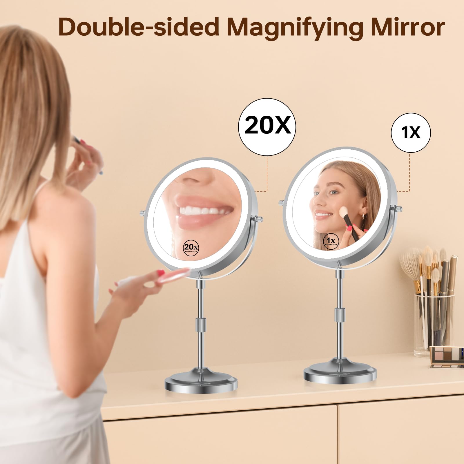Erlingeryi 9-inch mirror with adjustable height for comfortable seated or standing use
