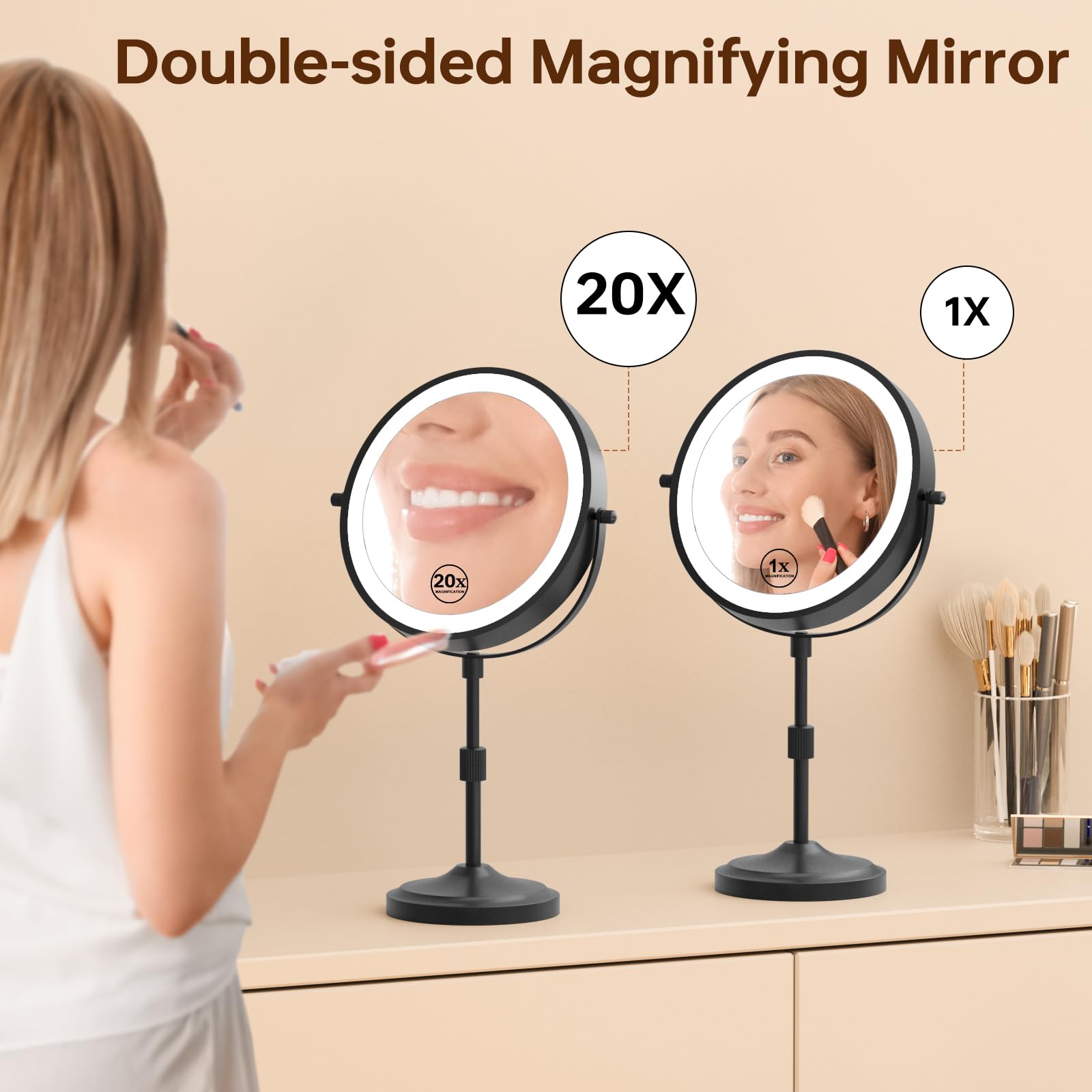 Erlingeryi height-adjustable makeup mirror set at an ergonomic height