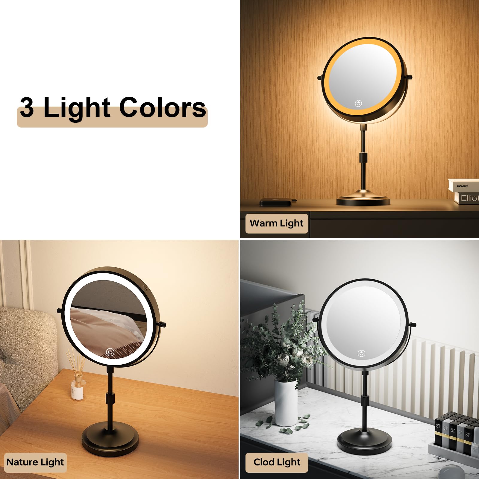 Erlingeryi rechargeable mirror with 5000mAh battery for cordless use