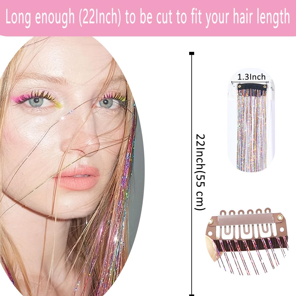 EROADE 22-inch hair tinsel extensions laid out for dramatic festival-style color