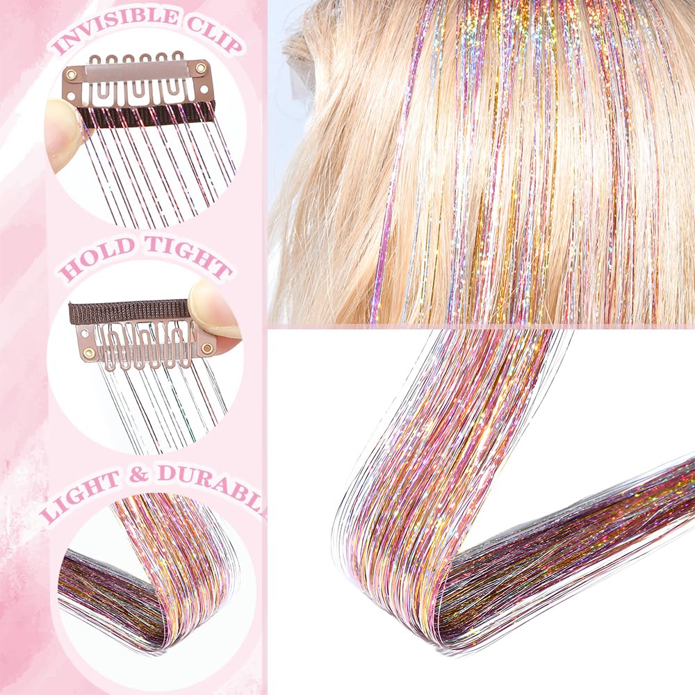 EROADE hair tinsel color palette demonstrates pink, gold, and more for versatile looks