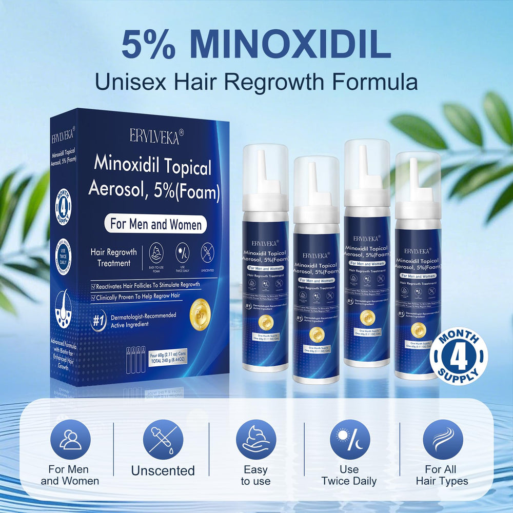 ERYLVEKA Biotin-infused minoxidil foam close-up for thinning hair support