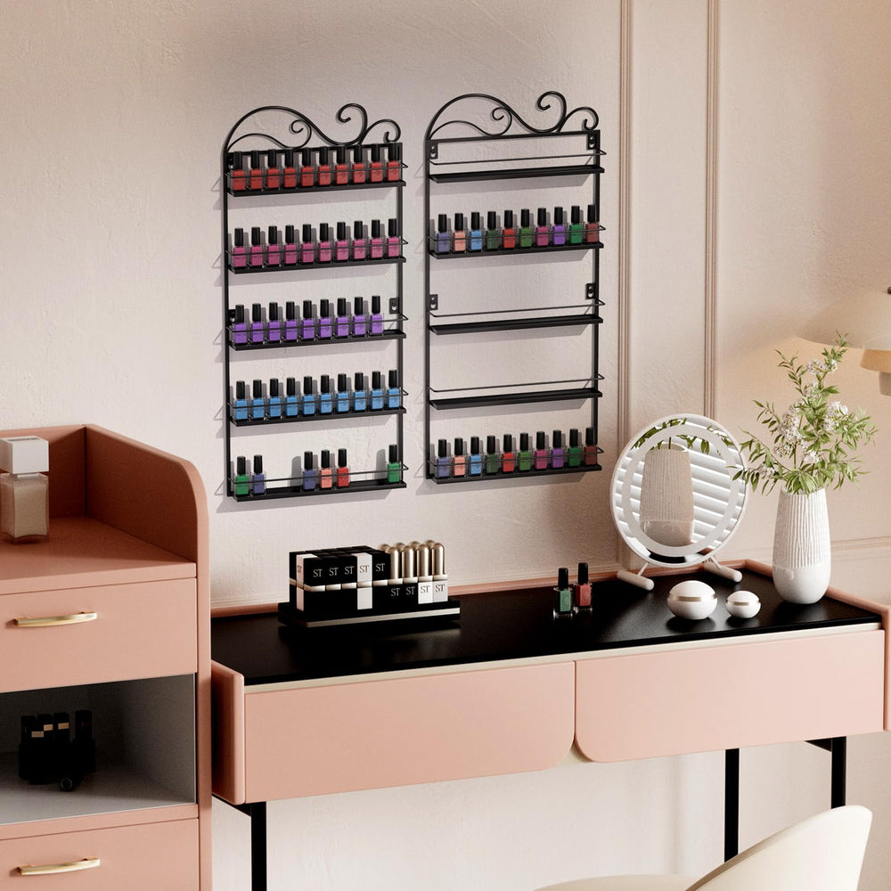 ERYTLLY rack at home on wall helps maintain tidy vanity.
