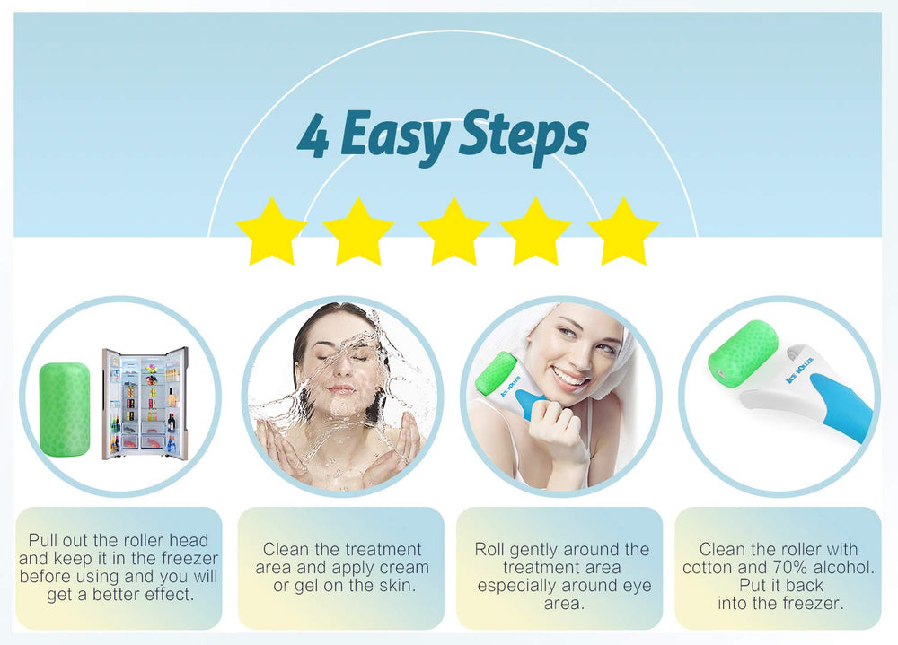 ESARORA Ice Roller focusing on pores to calm and refine skin texture.