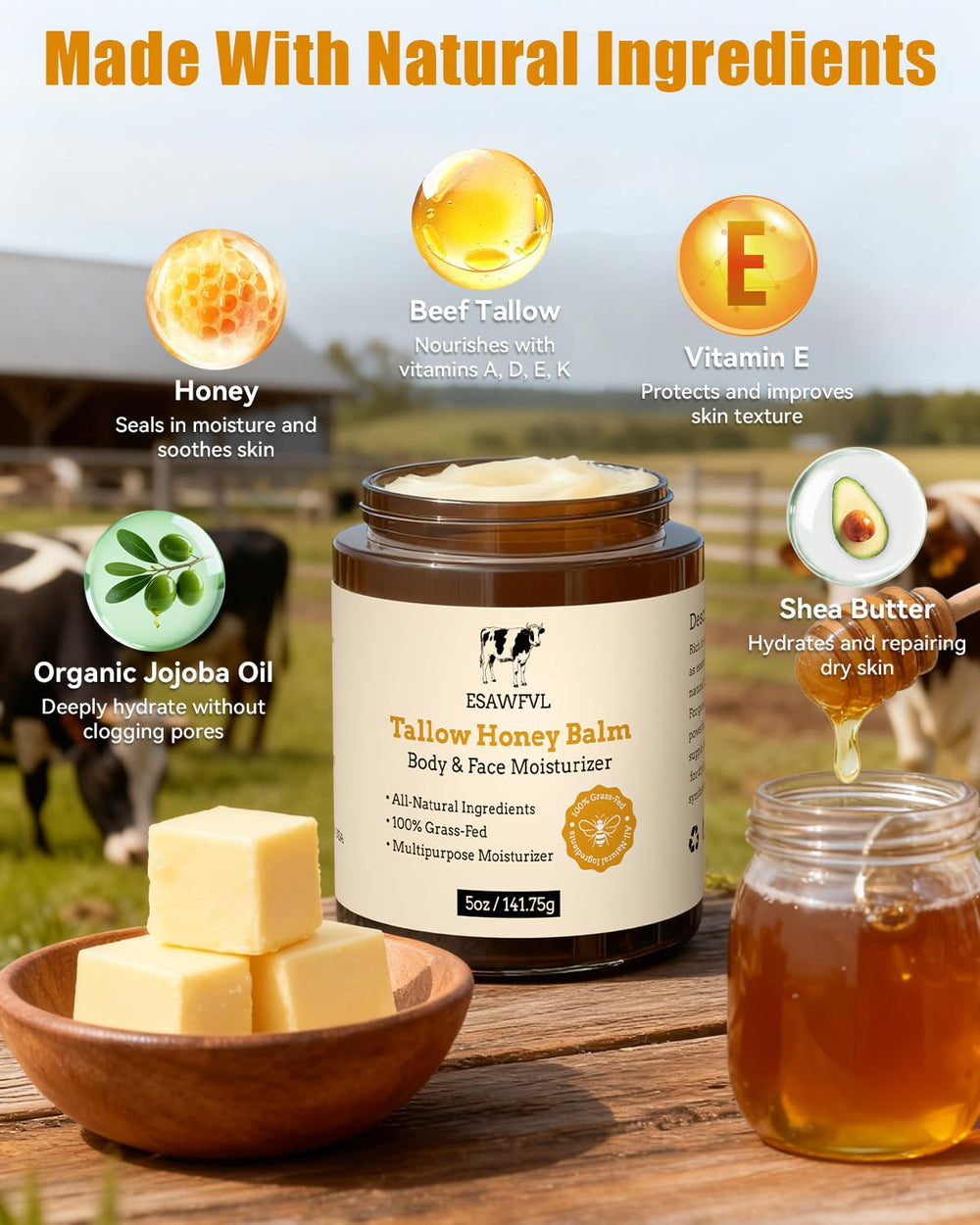 ESAWFVL grass-fed tallow ingredients spotlight nutrient-rich formula.