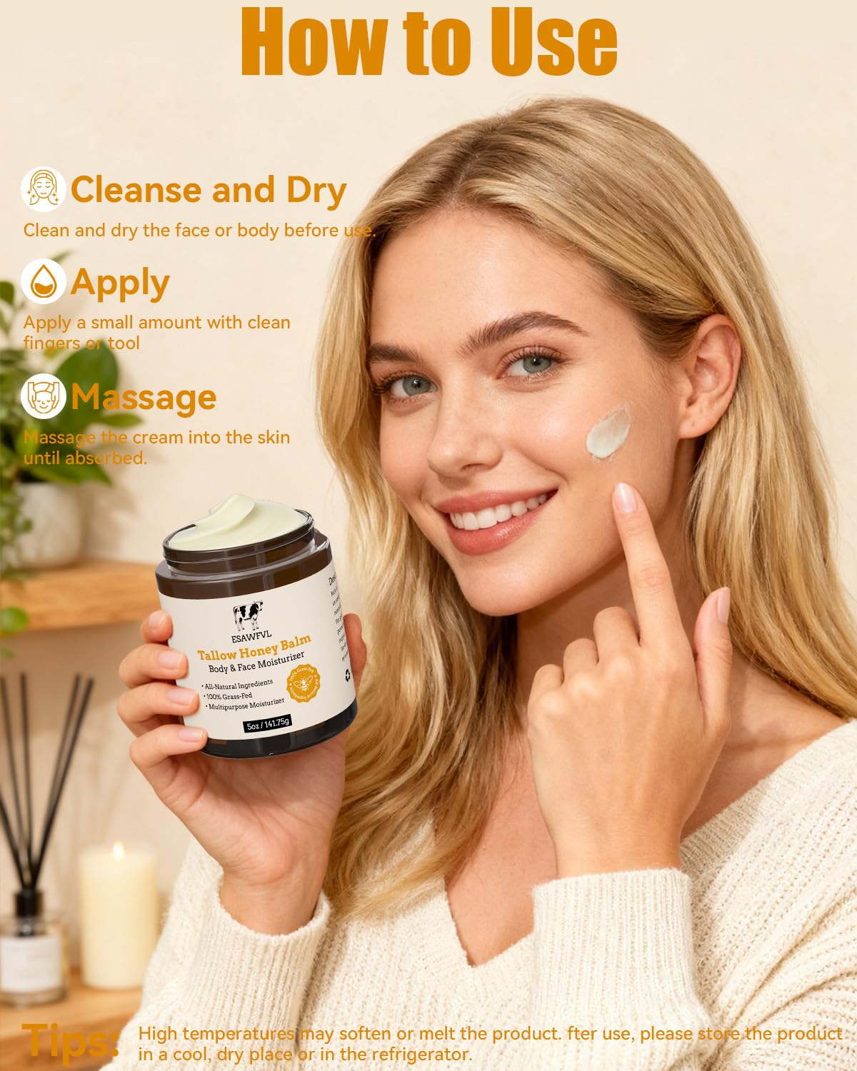 ESAWFVL moisturizer routine with hands shows easy daily application.