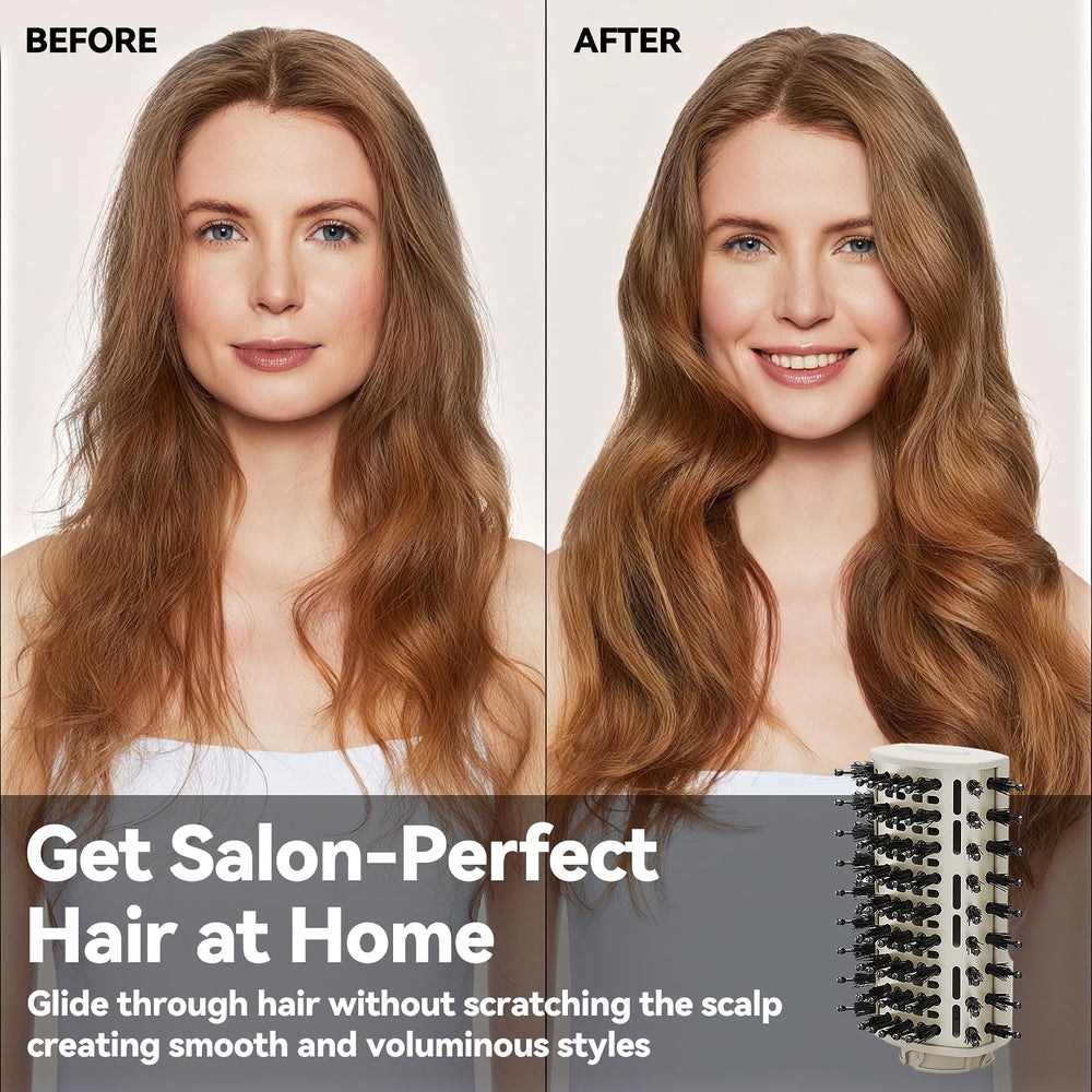 Esctabalt paddle brush attachment enhances bangs and layered looks for a polished finish.