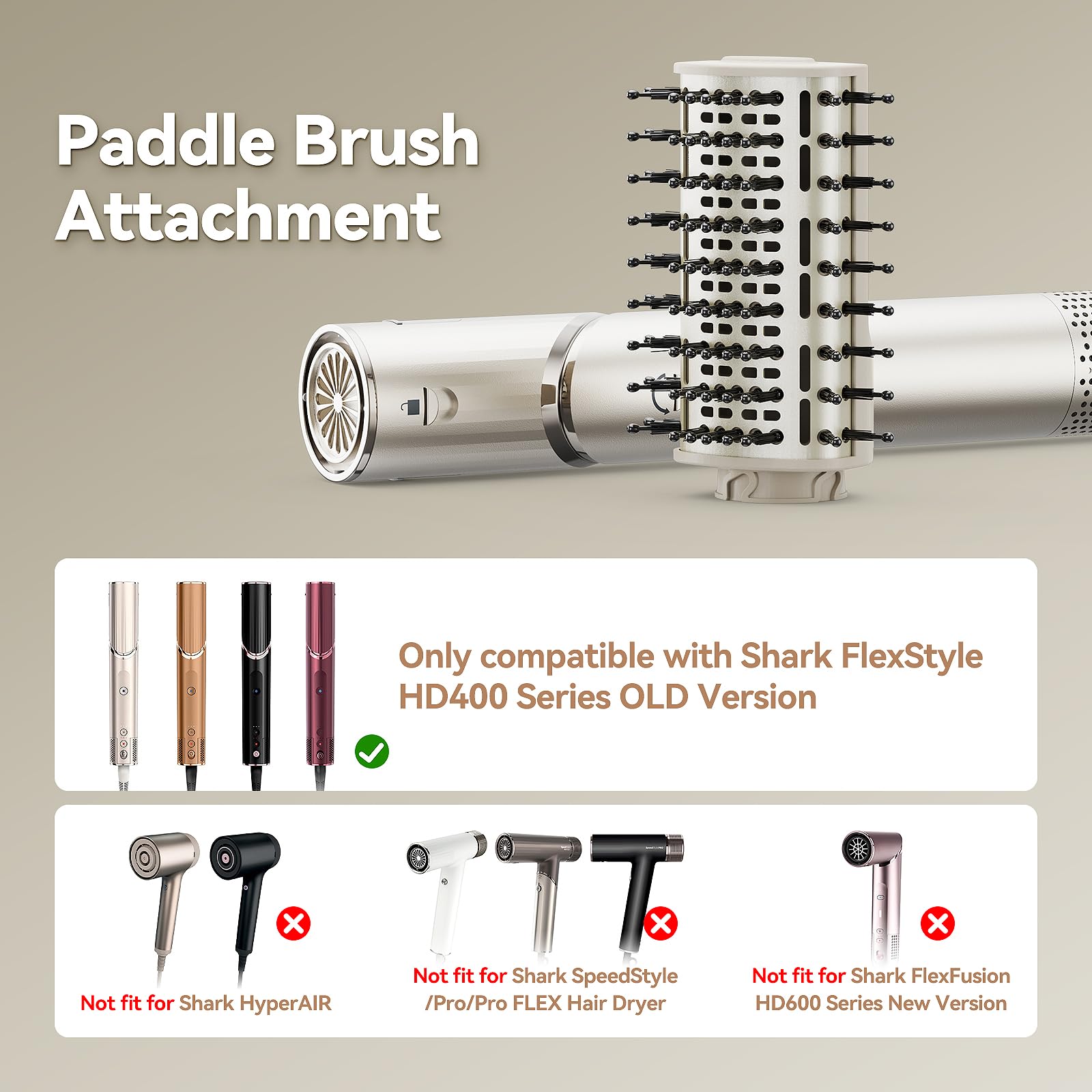Esctabalt paddle brush attachment for Shark HD400 smooths layered styles and tames flyaways.
