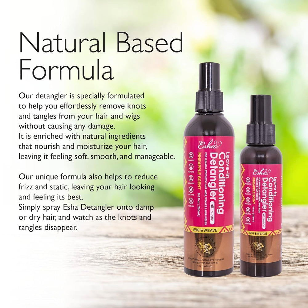 Esha jojoba oil enriched formula close-up highlights hydration and natural shine.