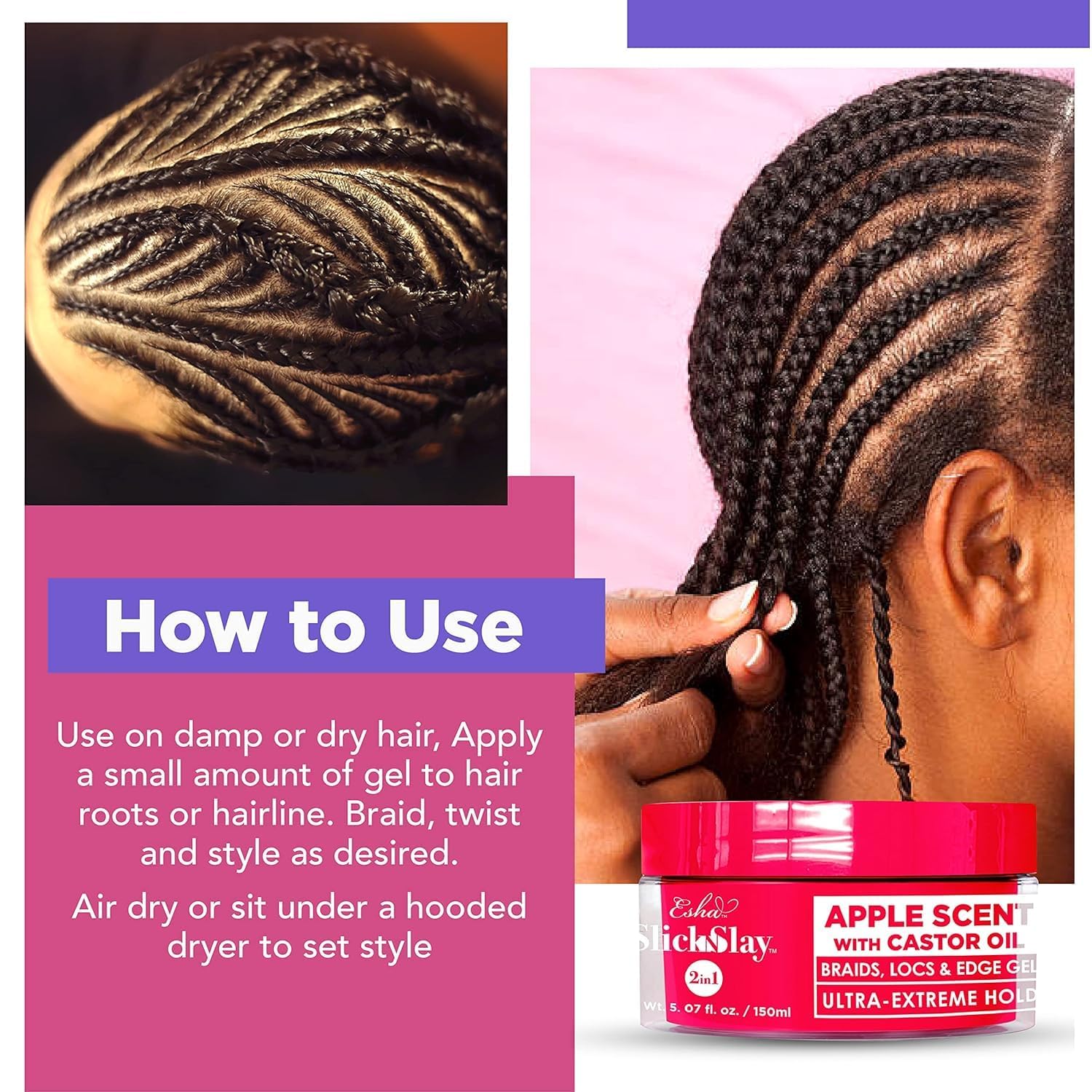 Esha Slick N Slay cornrows use demonstrates smooth control throughout.