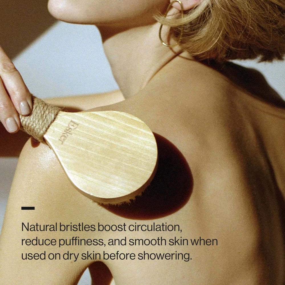 ESKER Dry Brush in bath setting demonstrates exfoliation during shower routines.