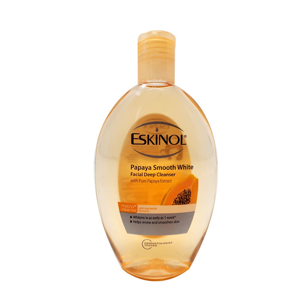 Eskinol Naturals Papaya cleanser on bathroom counter for easy use