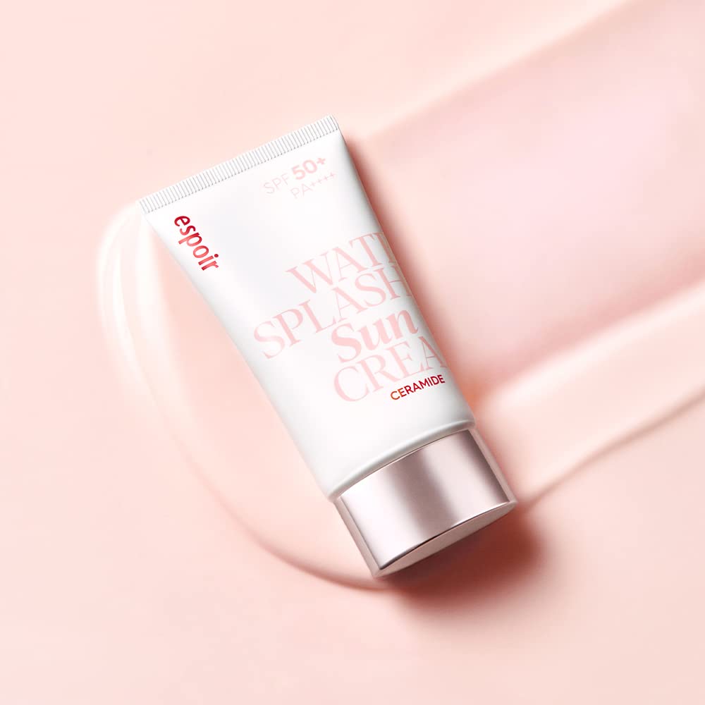 Espoir Water Splash Sun Cream product shot with ingredient list highlighting hydration focus.