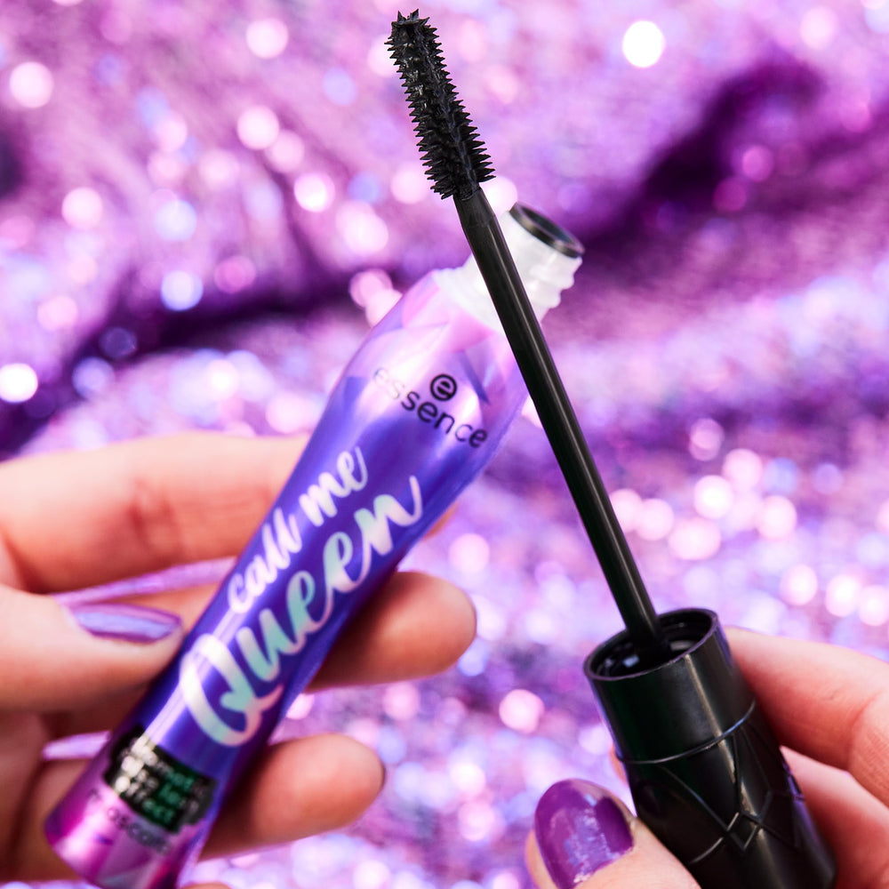essence Call Me Queen Mascara on a store shelf showcasing vegan and cruelty-free branding.