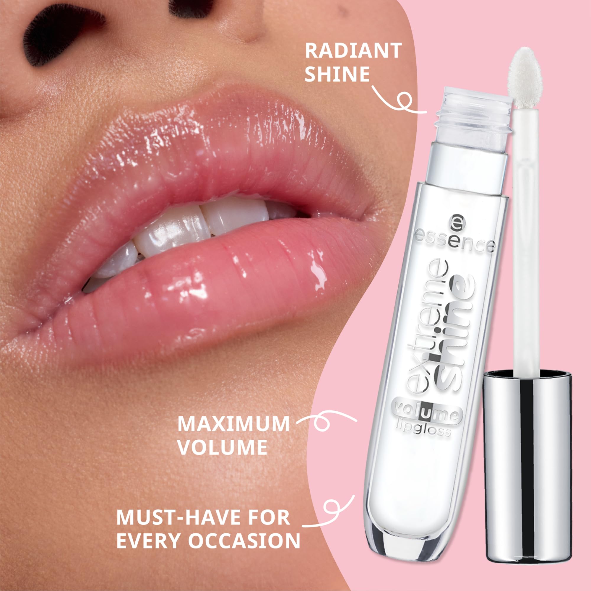 essence Extreme Shine Lip Gloss 02 pink sparkle swatch for playful lips