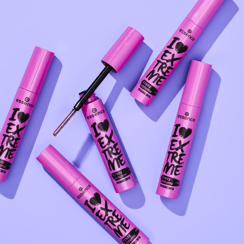 essence I Love Extreme Crazy Volume Mascara 3-pack box on shelf signals savings and versatility.