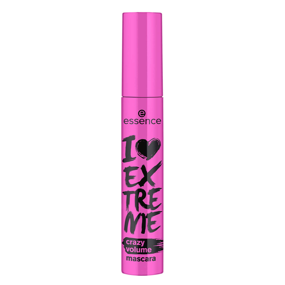 essence I Love Extreme Crazy Volume Mascara brush-wiggle closeup highlights easy layering and dramatic length.