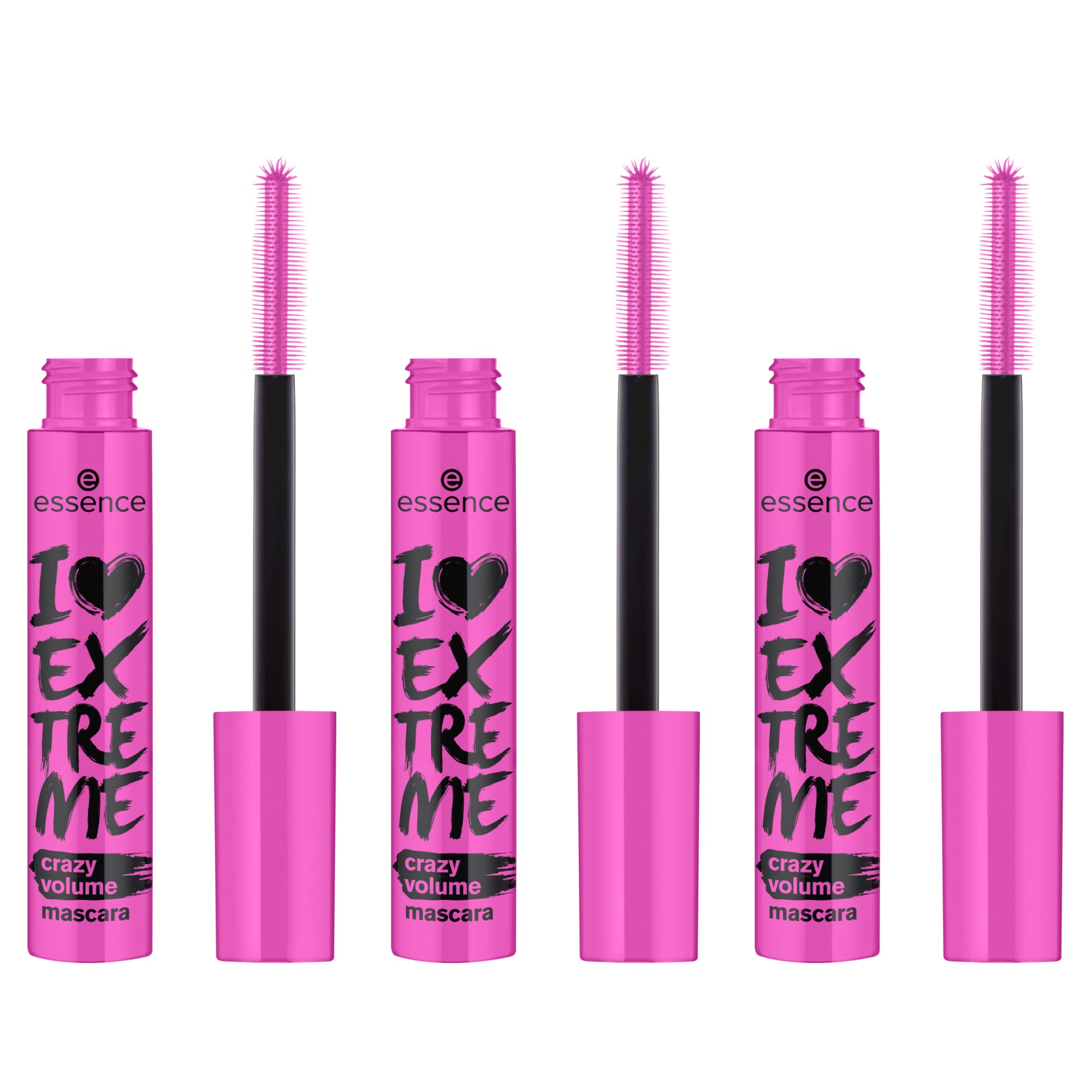 essence I Love Extreme Crazy Volume Mascara pack-front shows value-packed triple-pack for everyday wear.