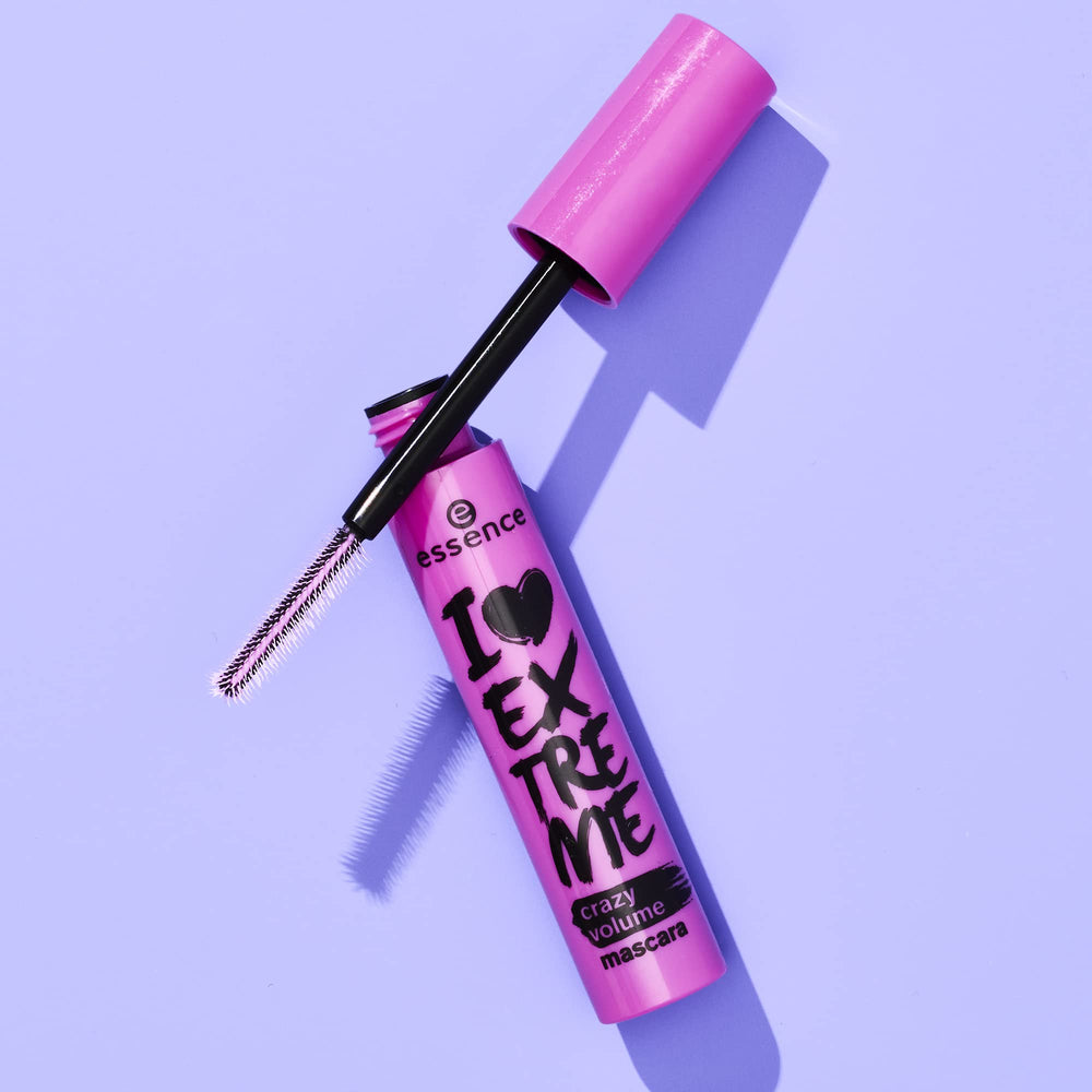essence I Love Extreme Crazy Volume Mascara packaging display highlights vegan and cruelty-free triple-pack.