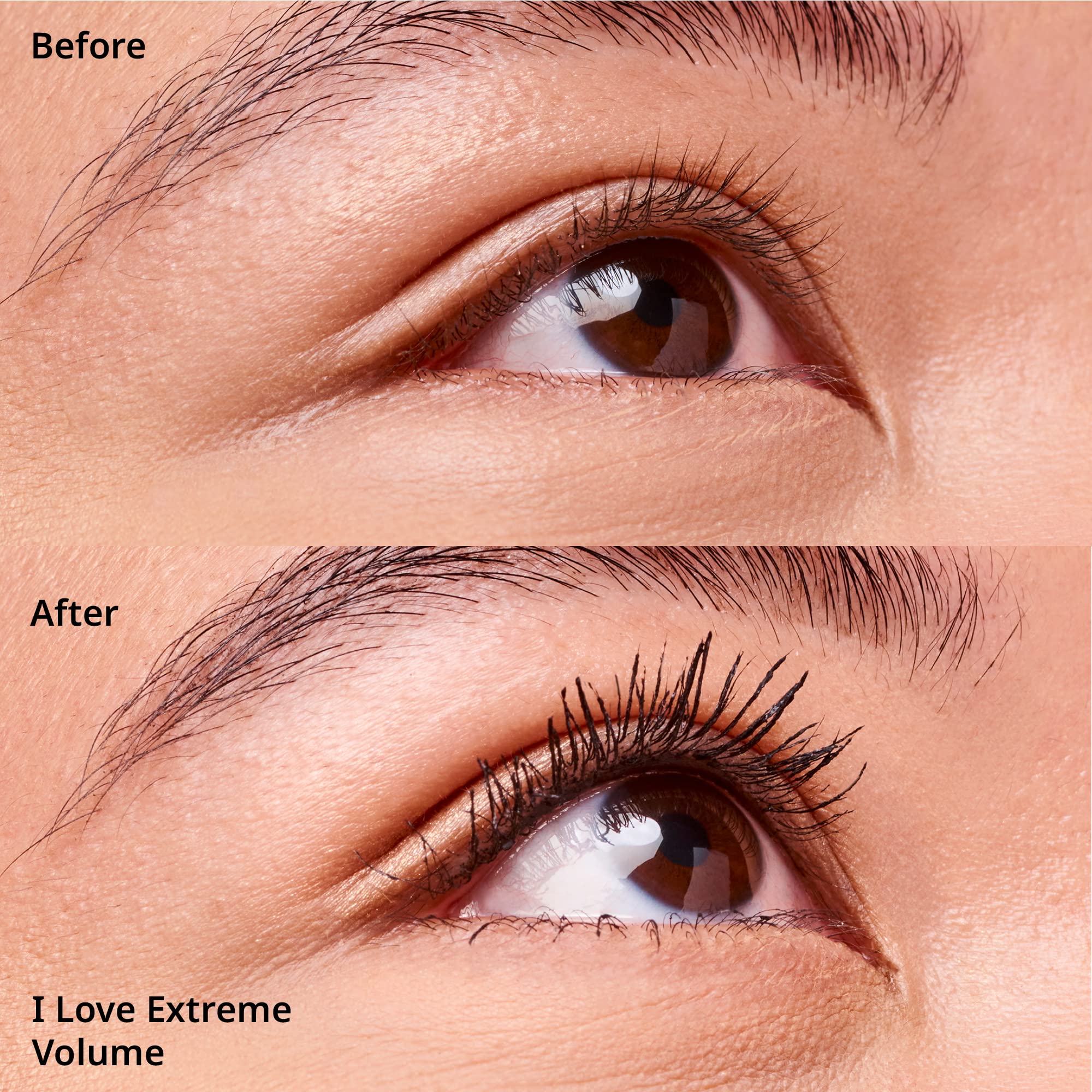 essence I Love Extreme Volume Mascara brush detail, fiber brush coats lashes for high volume