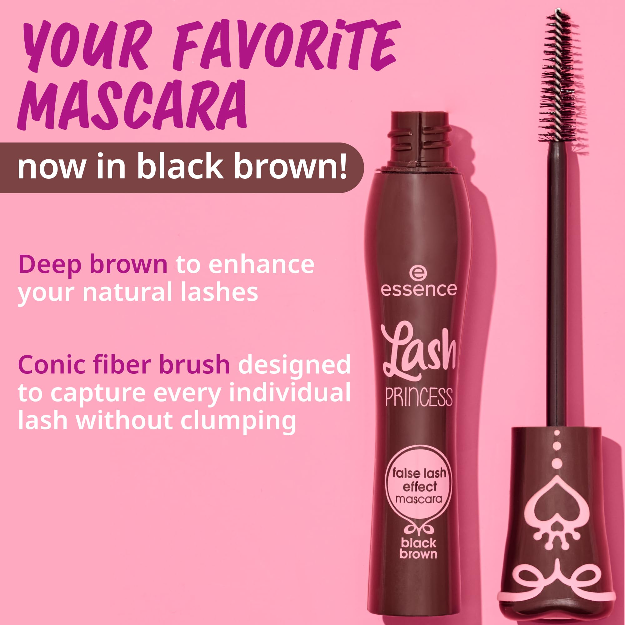Essence Lash Princess Brown mascara on lashes showing length and definition
