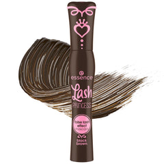 essence Lash Princess Brown mascara wand close-up highlights conic fiber wand for defined lashes.