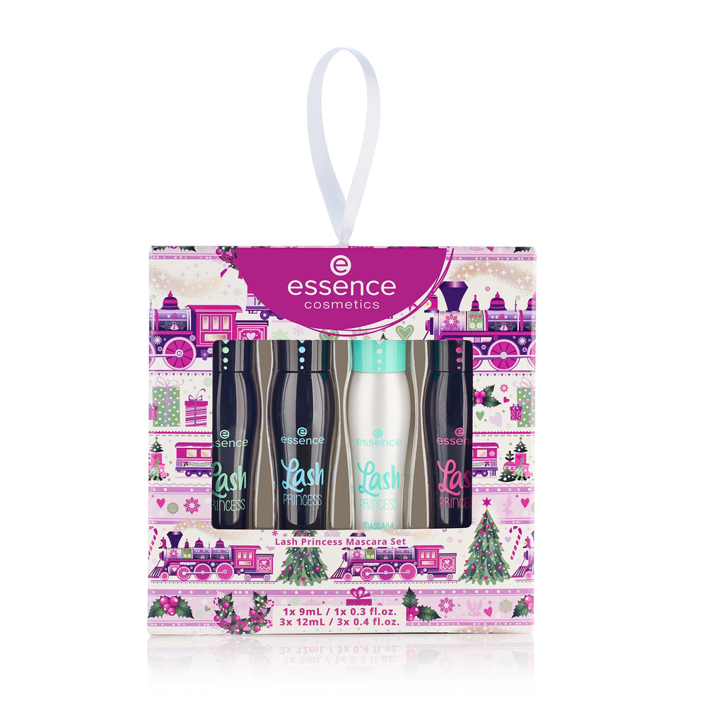 Essence Lash Princess Holiday Gift Set packaging in winter wonderland design highlights a festive beauty gift idea.