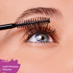 essence Lash Princess lashes on model from day to night with rich black hue.