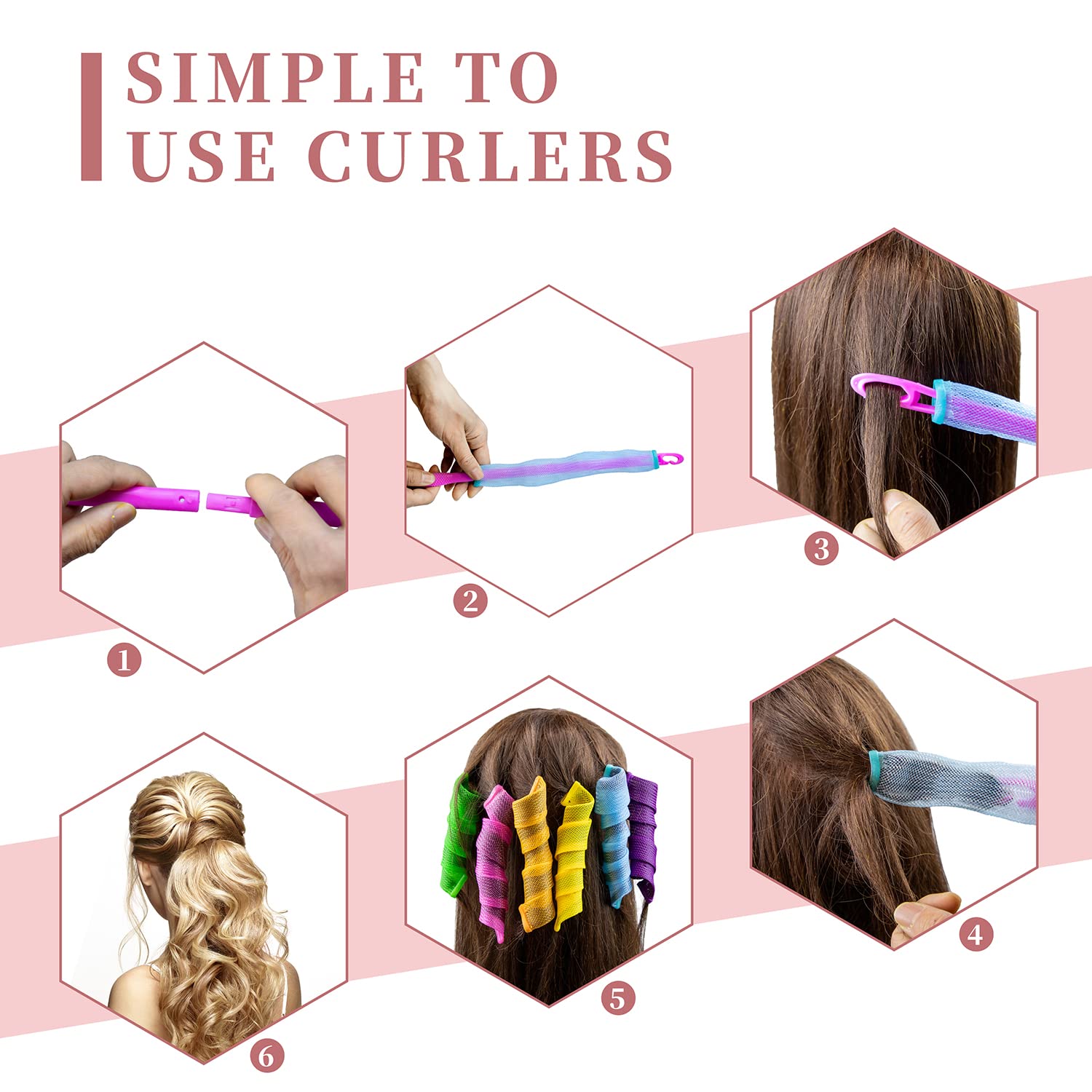 Essenergi heatless curlers with hooks for secure hair sectioning