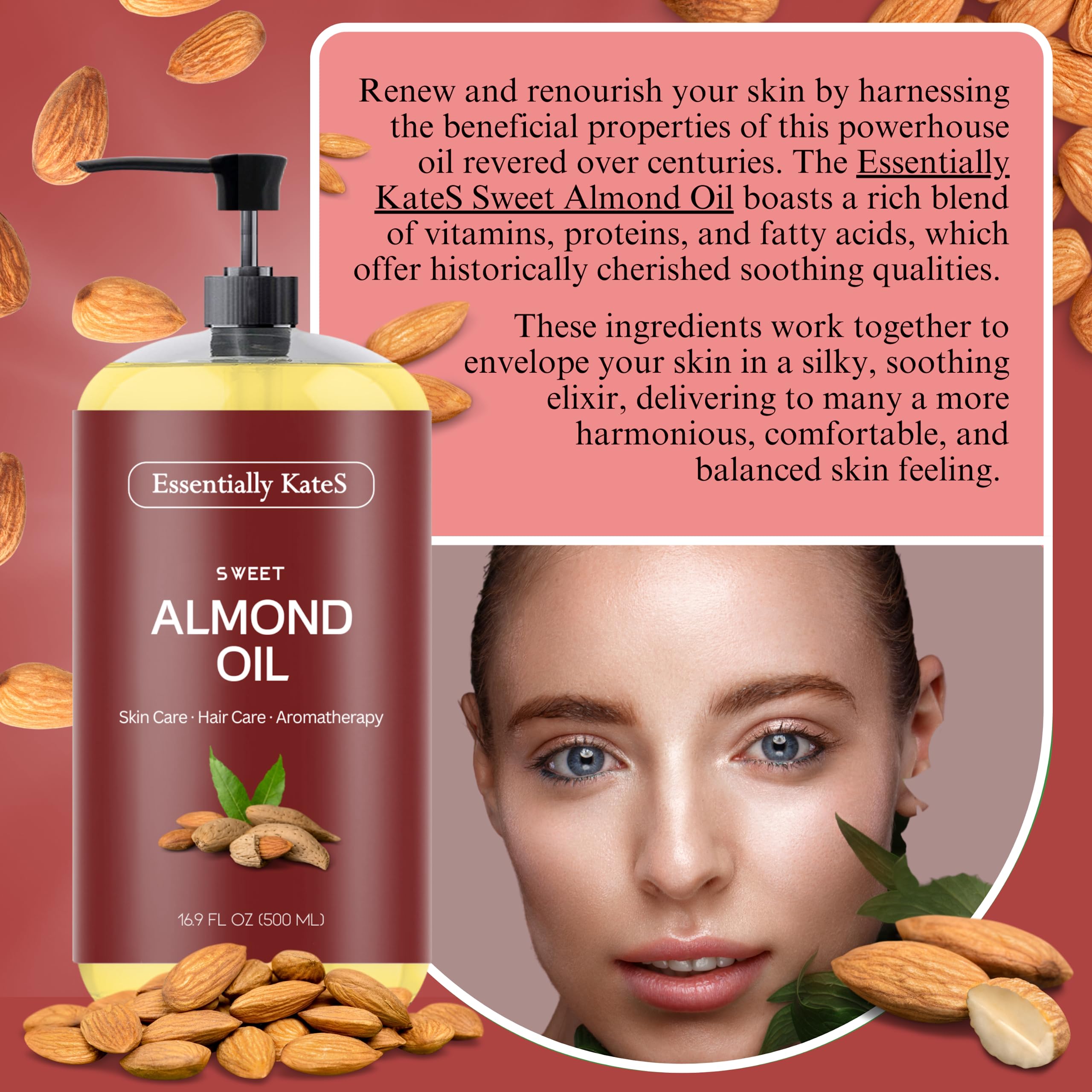 Essentially KateS almond oil amber bottle close-up preserves purity and freshness