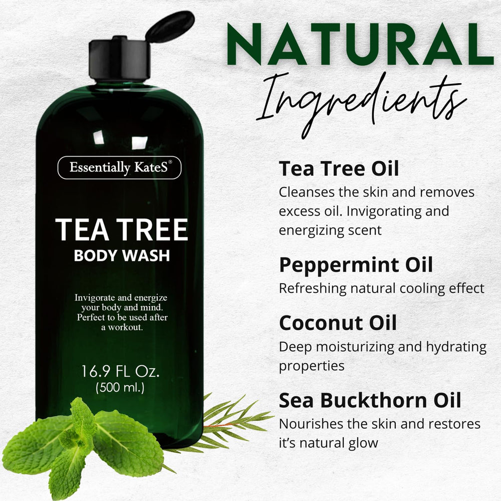 Essentially KateS Tea Tree Body Wash lathering on skin, fighting odor and irritation.