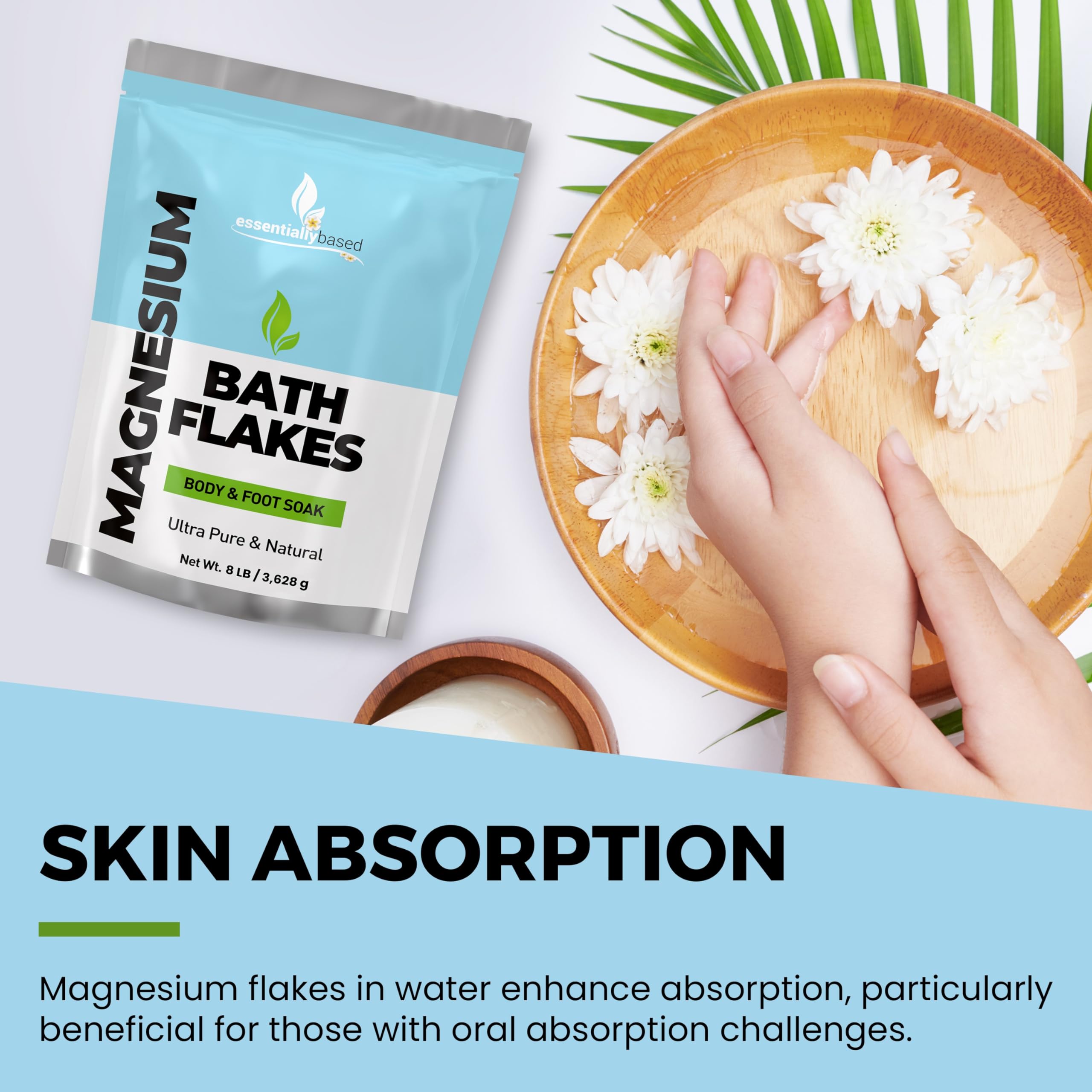 EssentiallyBased magnesium flakes close-up crystals in resealable pack for easy use