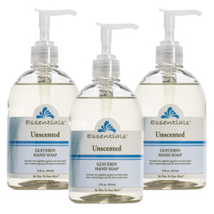 Essentials glycerin hand soap unscented 12oz pump close-up highlighting moisturizing formula for sensitive skin