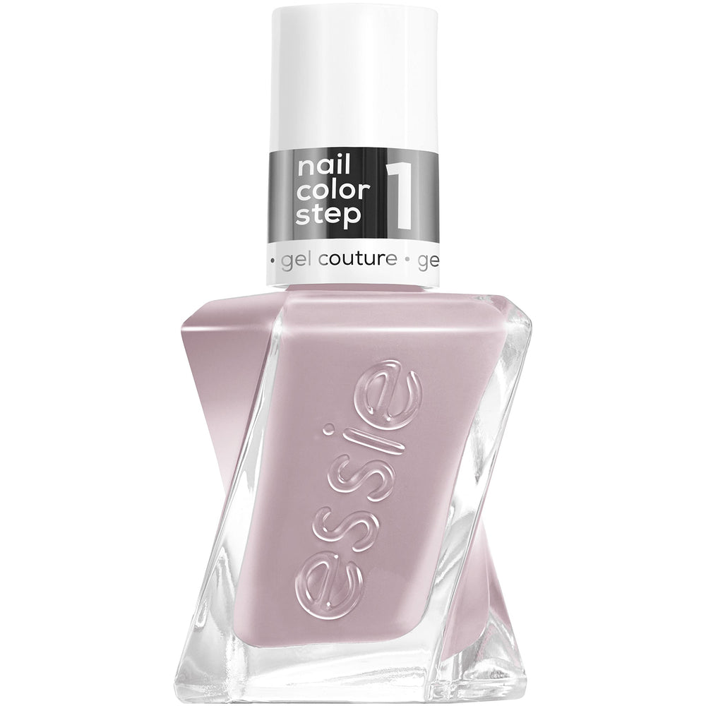 essie gel couture gray bottle showing long-lasting vegan color with gel-like shine